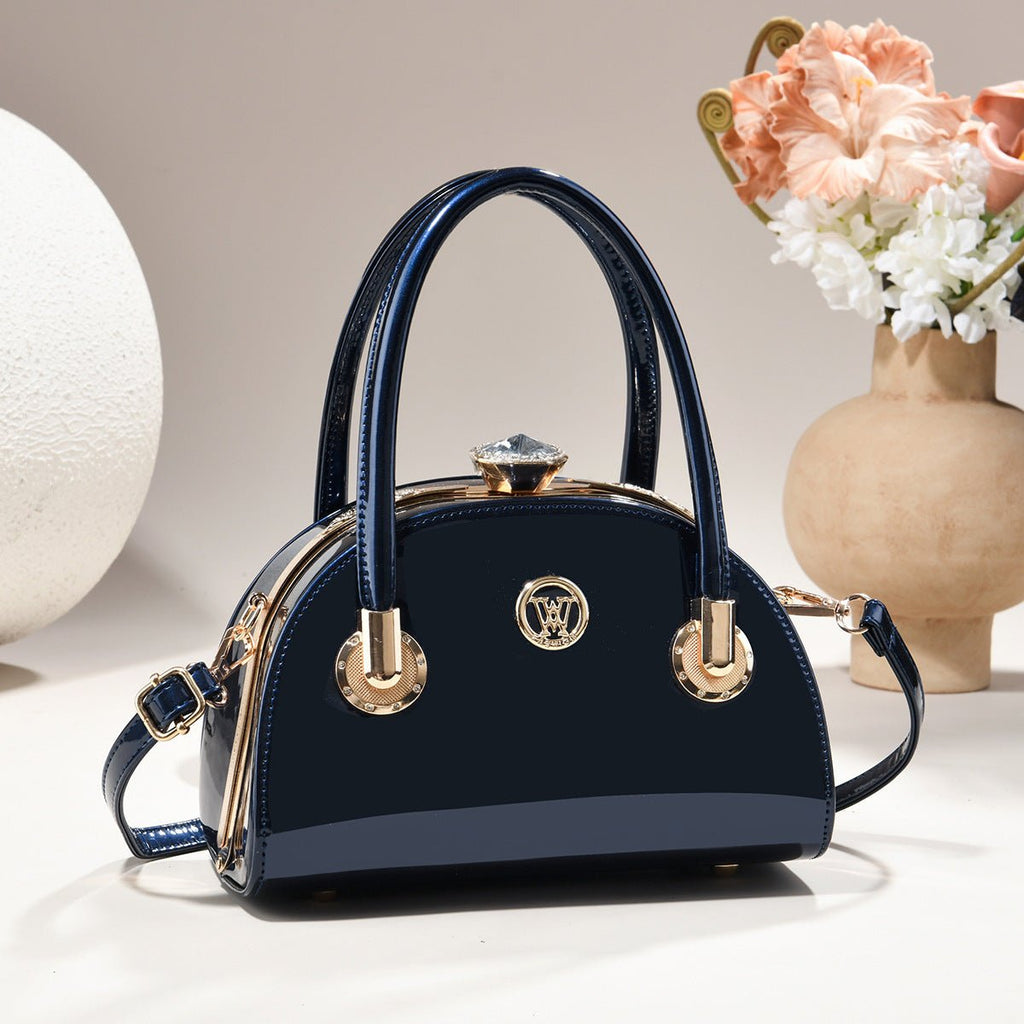 Womens Gold-trimmed Handbag Light-luxury Glossy-leather Shell Bag - Elan Signature