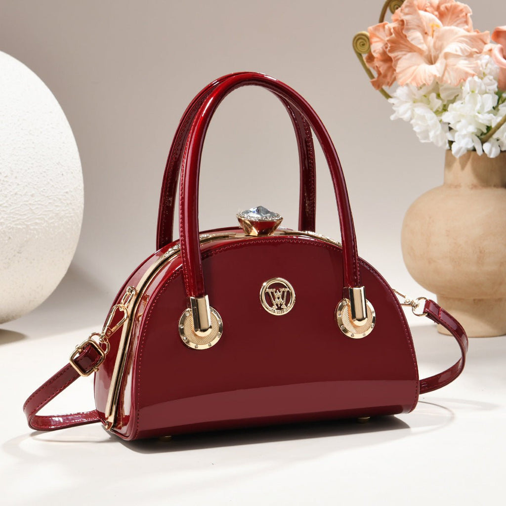 Womens Gold-trimmed Handbag Light-luxury Glossy-leather Shell Bag - Elan Signature